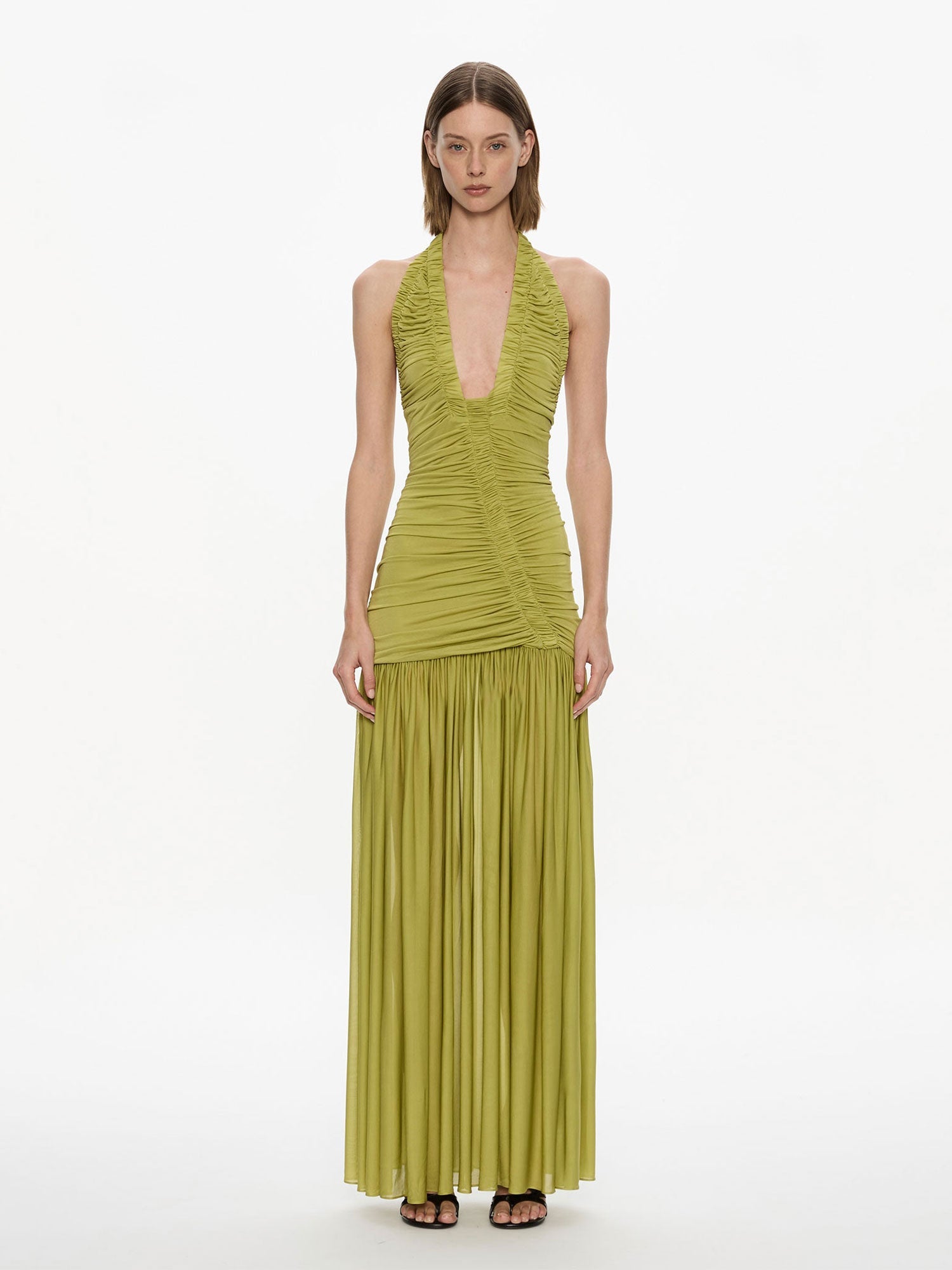 Christopher Esber Womens Green Olive Orion Woven-Blend Maxi Dress 10