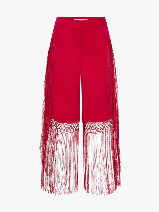 Macrame Fringed Corduroy Cropped Jean
