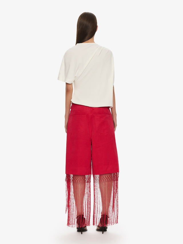 Macrame Fringed Corduroy Cropped Jean