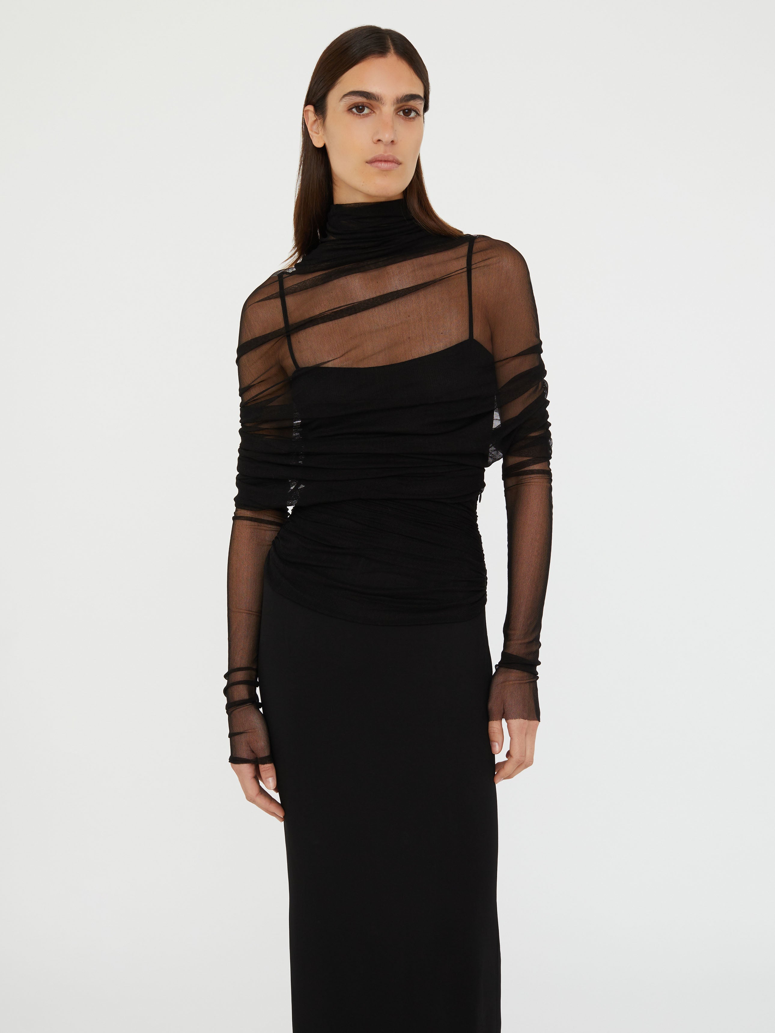 Christo Sheer Wrap Long Sleeve Dress