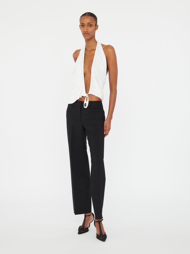 Lavalliere Draped Jersey Halter Top