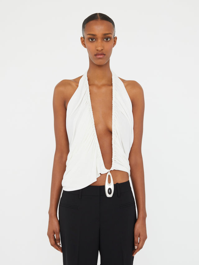 Lavalliere Draped Jersey Halter Top