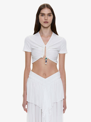 Droplet Crystal Pendant Ruched Tee