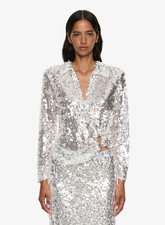 Opaline Sequin Long Sleeve Polo