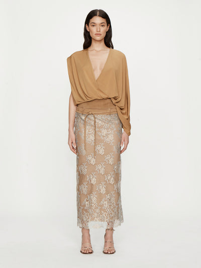 Sépienne Lace Belted Suede Skirt