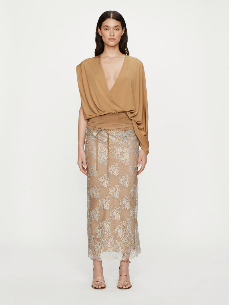 Sépienne Lace Belted Suede Skirt - Image 1