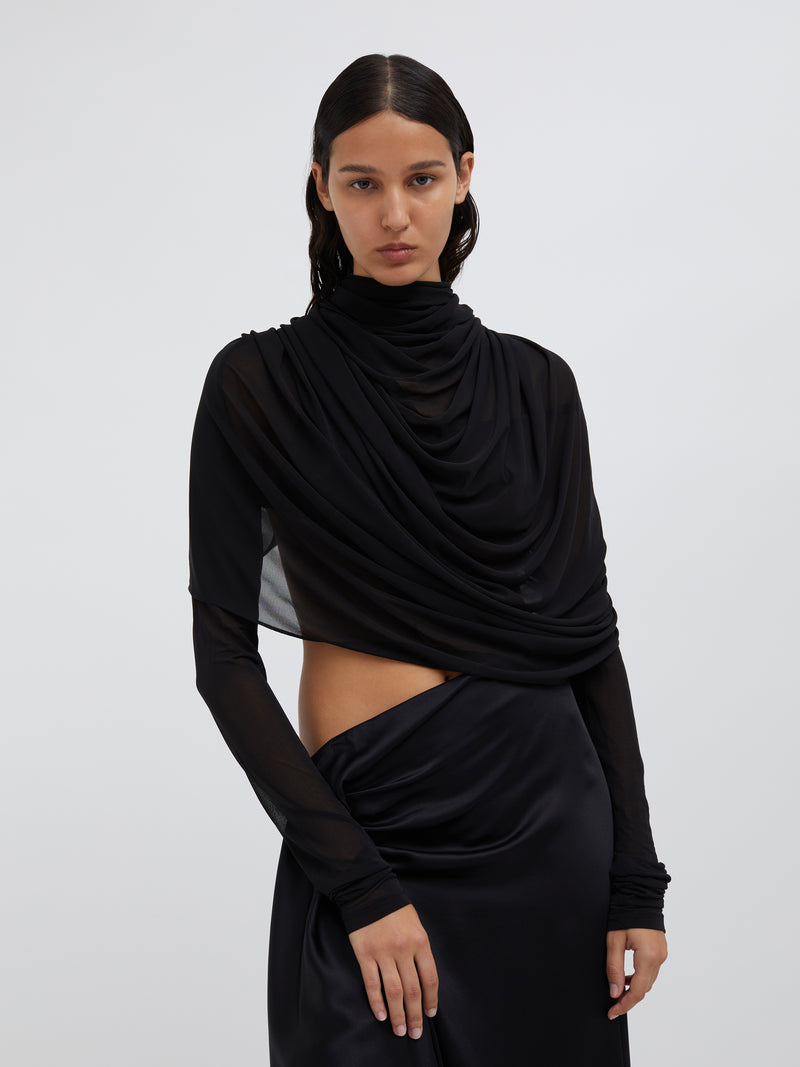 Casteret Draped Long Sleeve Shoulder Top