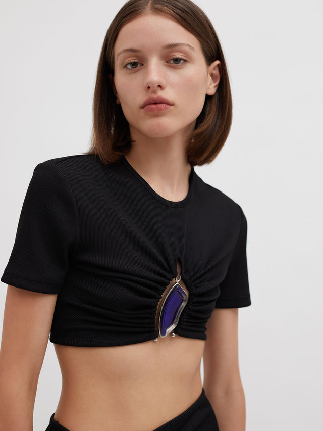 Moodstone Ruched Crop Tee