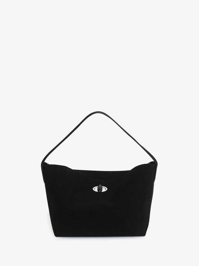 Turnlock Suede Shoulder Bag