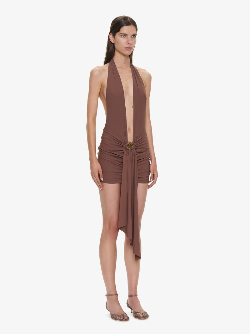 Pierced Orbit Halter Drape Mini Dress - Image 2