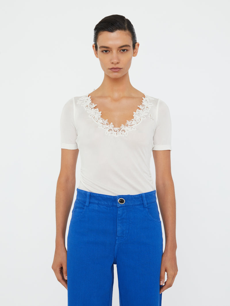 Hibiscus Embroidered Rib Tee - Image 1