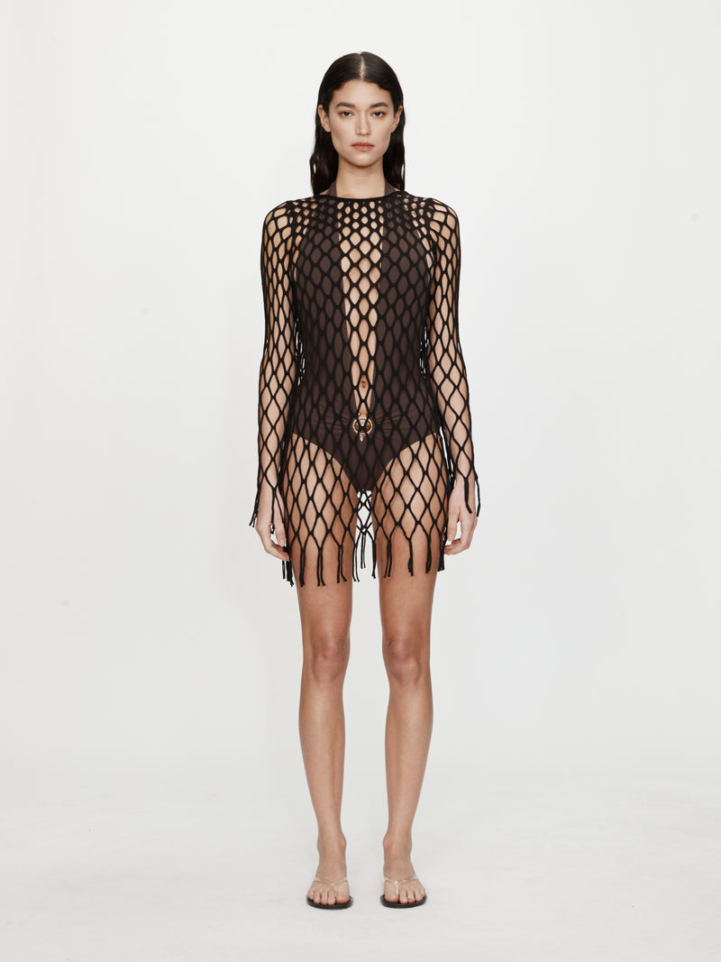Knitted Mesh Mini Dress - Image 1