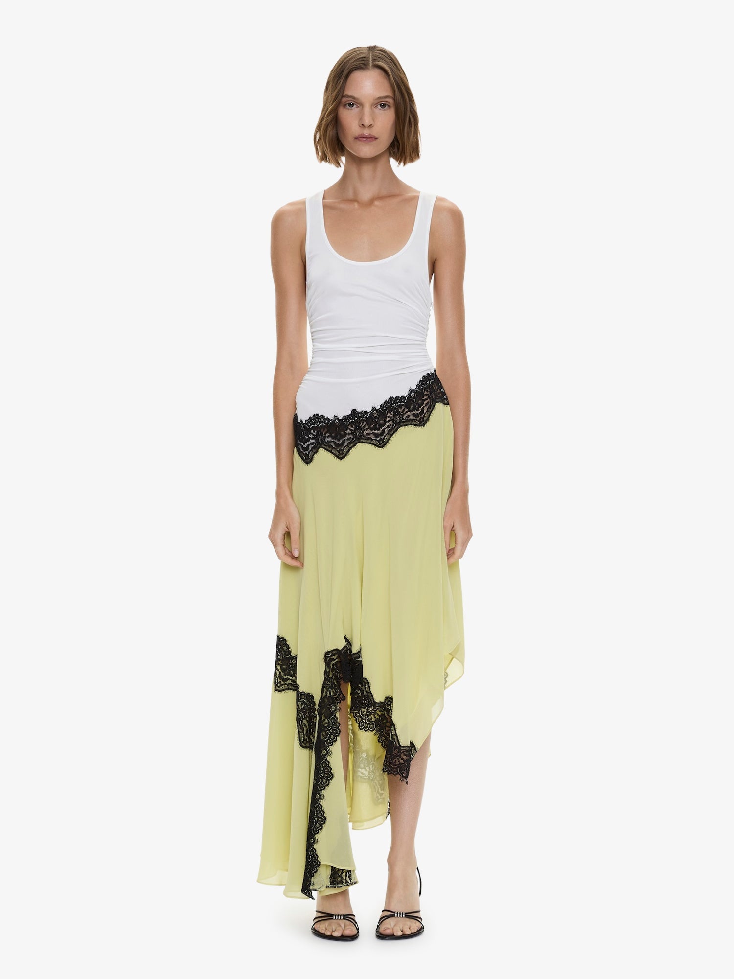 Cutaway Lace Gathered Tank Dress