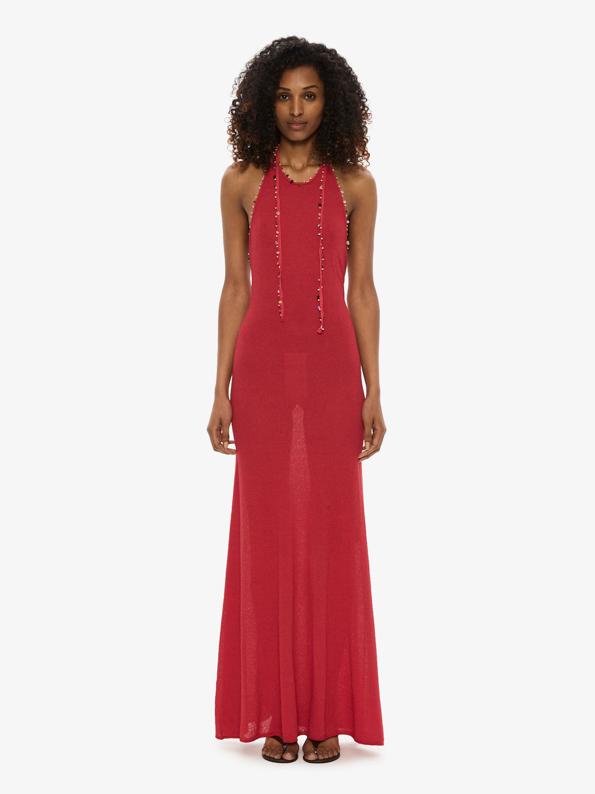 bezel quartz halter dress Christopher Esber, Beach Quarth embellished cotton-blend gown, Women, Red, M, Dresses Dress to impress Theme precious stones subtly punctuate On-Court Atria Signature Colors:Navy