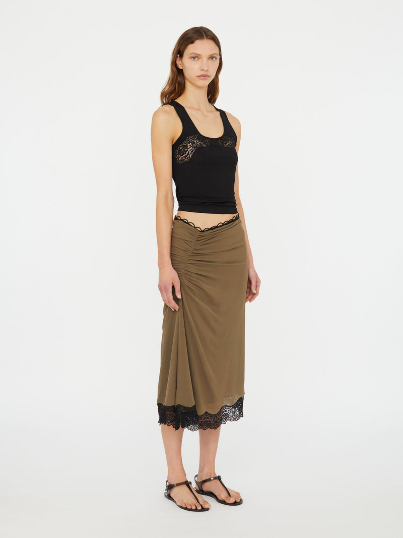 Crimped Lace Gathered Silk Skirt - Image 3