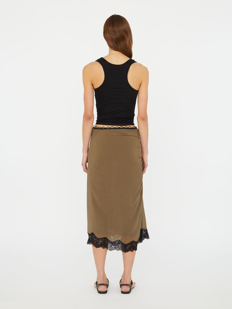 Crimped Lace Gathered Silk Skirt - Image 4