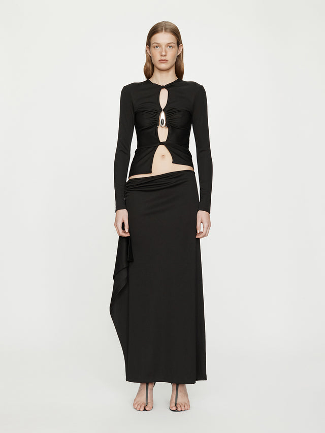 Crystal Pendant Open Twist Long Sleeve Top