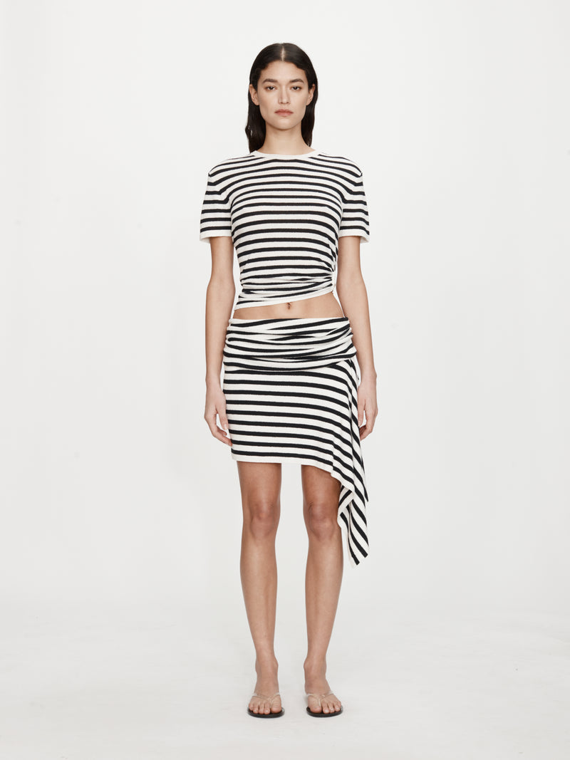 Stripe Knit Extension Drape Mini Skirt - Image 1