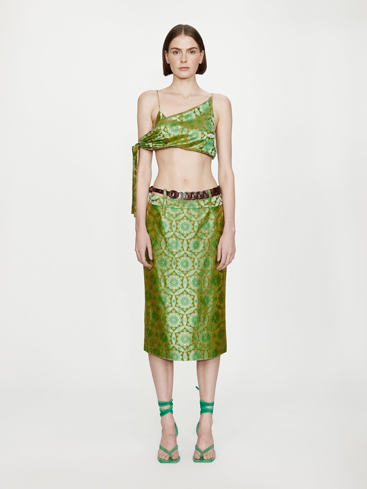 Palmira Leather Belted Midi Skirt