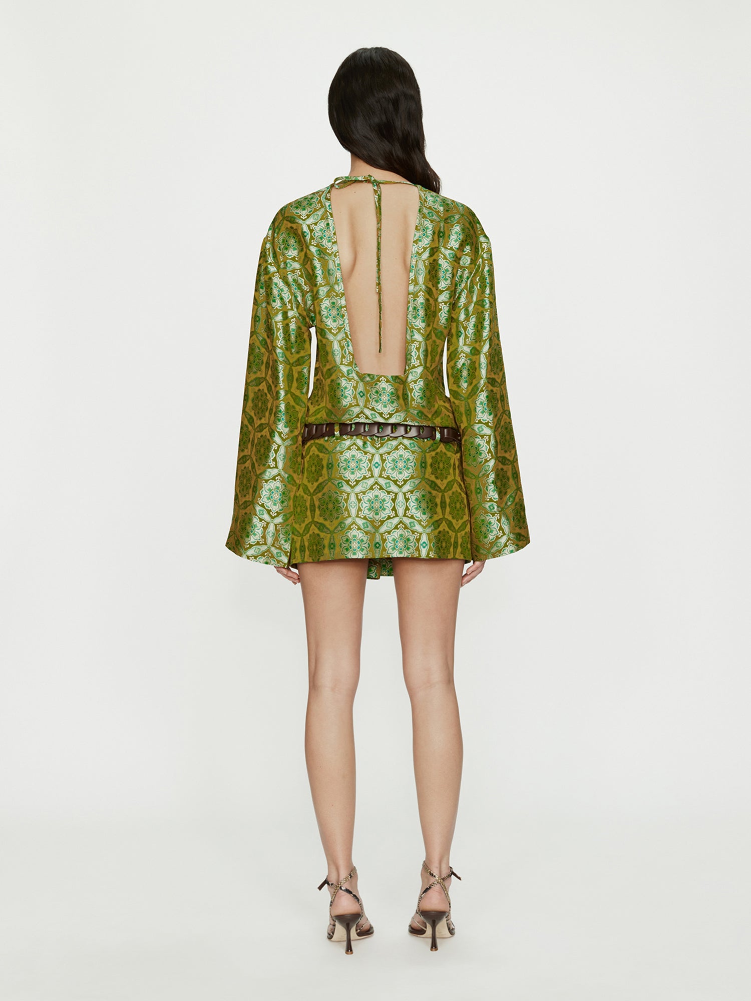 Palmira Leather Belted Long Sleeve Mini Dress