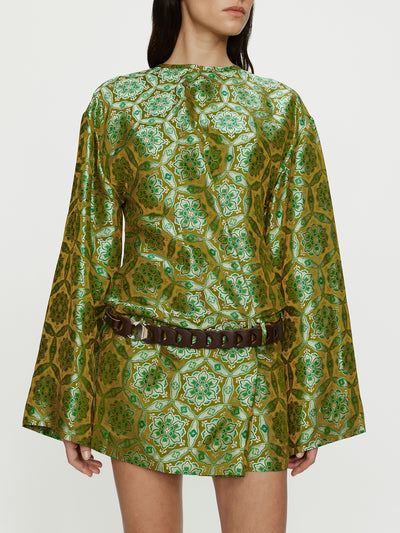 Palmira Leather Belted Long Sleeve Mini Dress