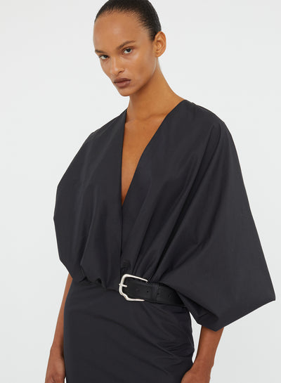 Swaddled Belted Taffeta Dress