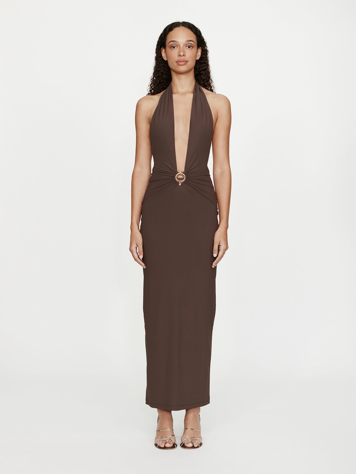 Mineral Stone Ruched Halter Lycra Dress