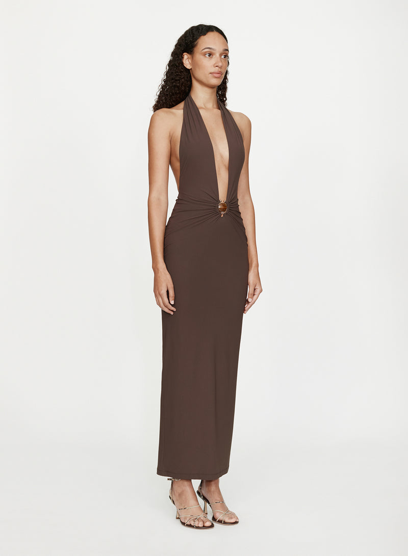 Mineral Stone Ruched Halter Lycra Dress - Image 3