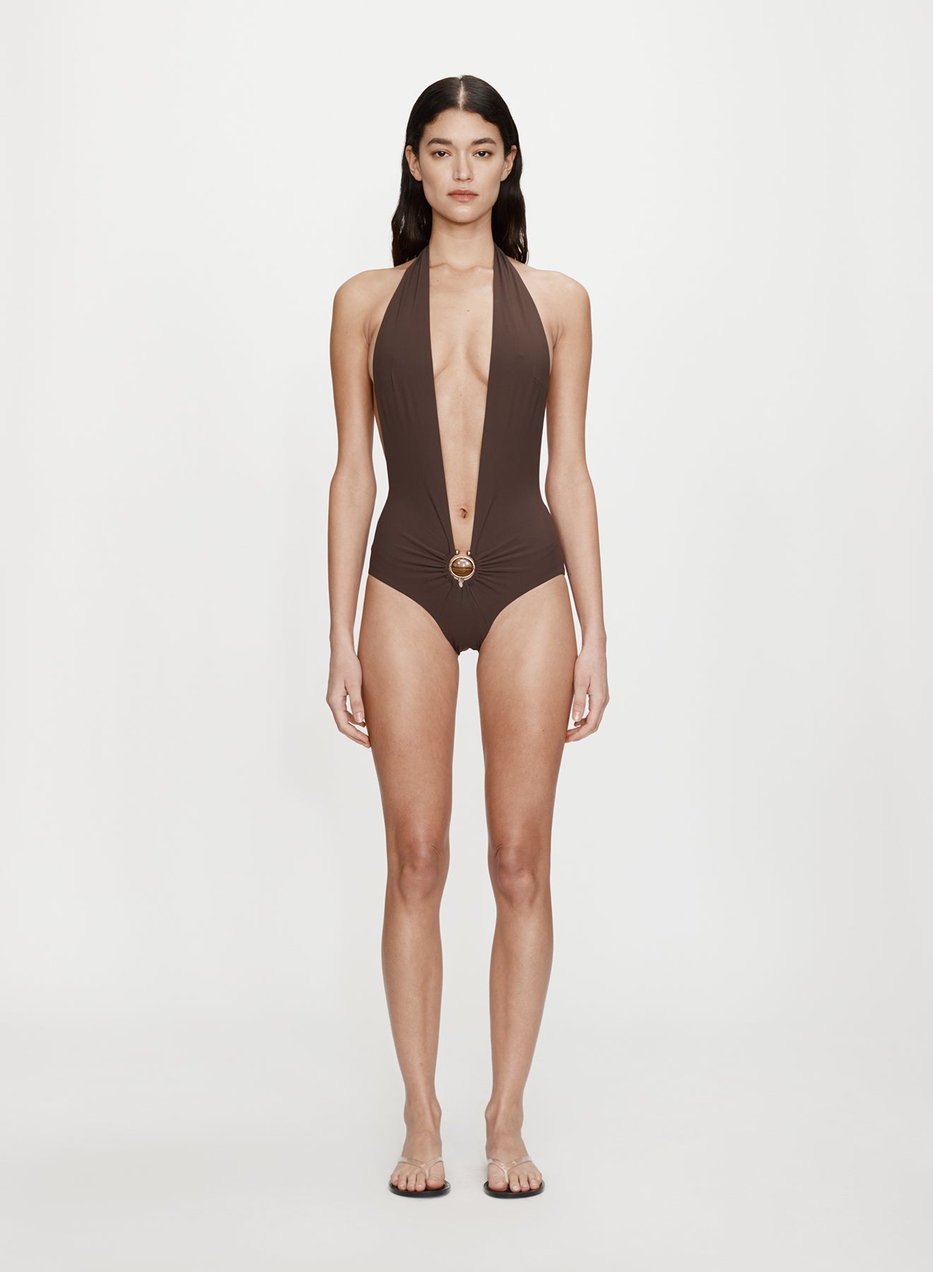 Mineral Stone Ruched Halter One Piece