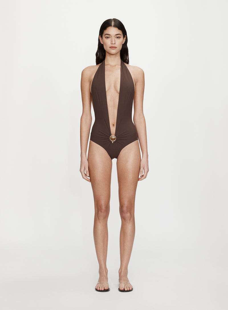 Mineral Stone Ruched Halter One Piece - Image 1