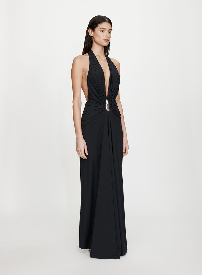 Crystal Pendant Ruched Lycra Halter Dress - Image 3