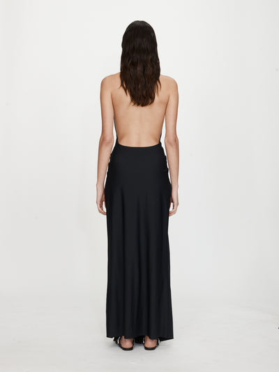 Crystal Pendant Ruched Lycra Halter Dress