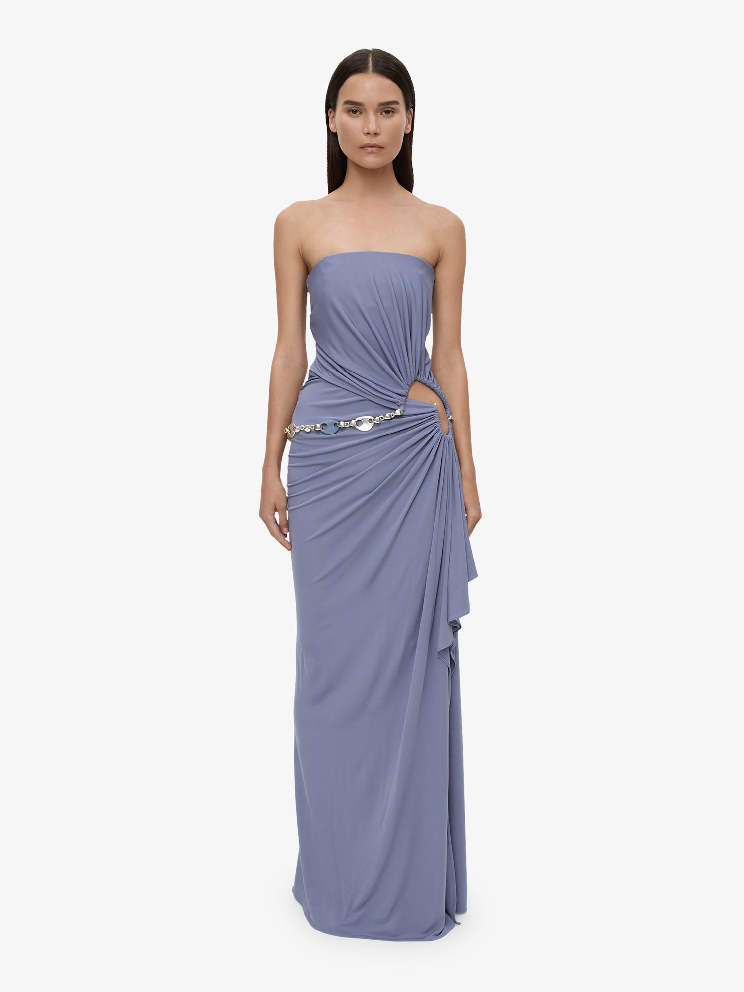 Crystal Cable Chain Strapless Gown