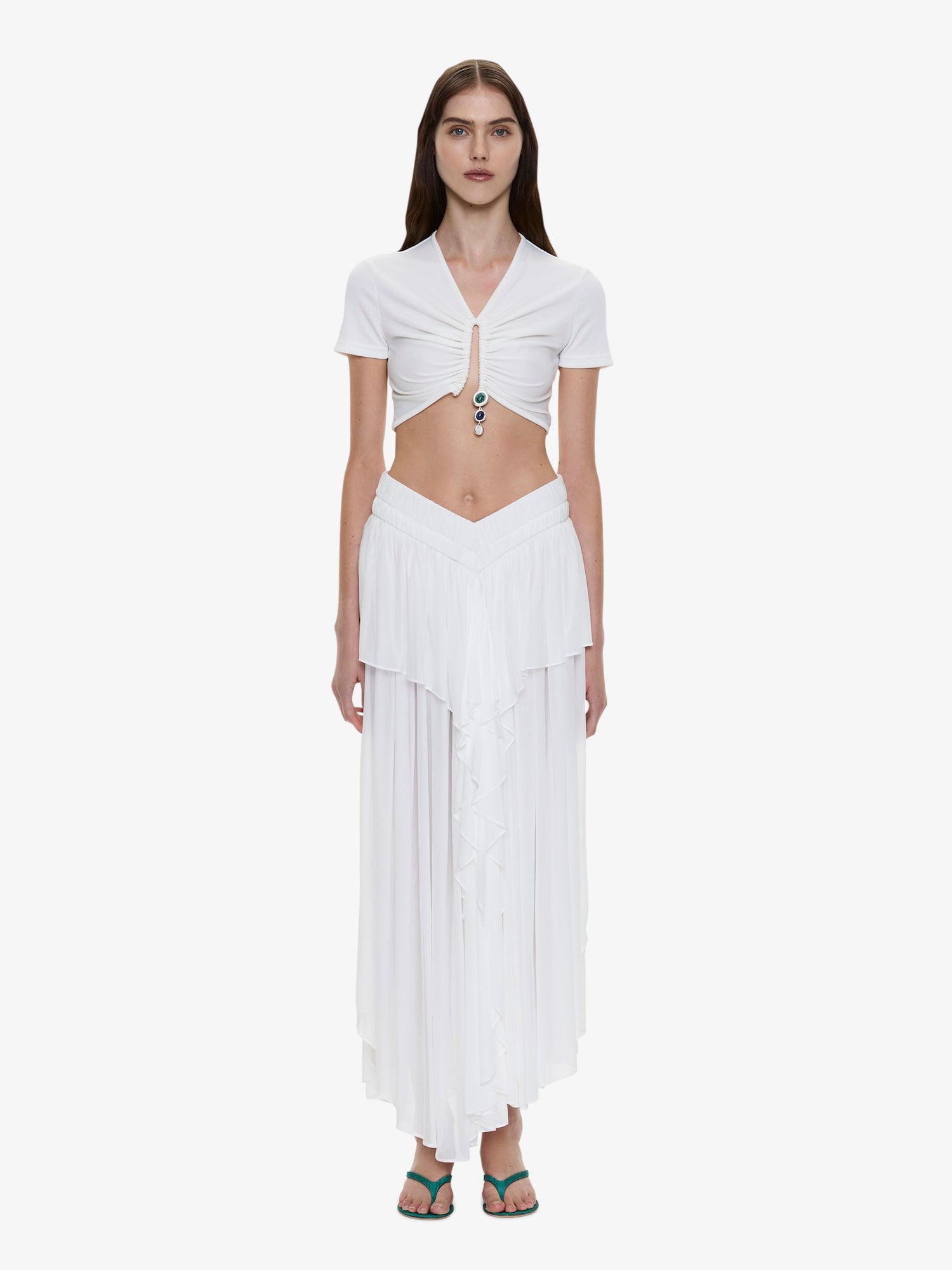 Droplet Crystal Pendant Ruched Tee