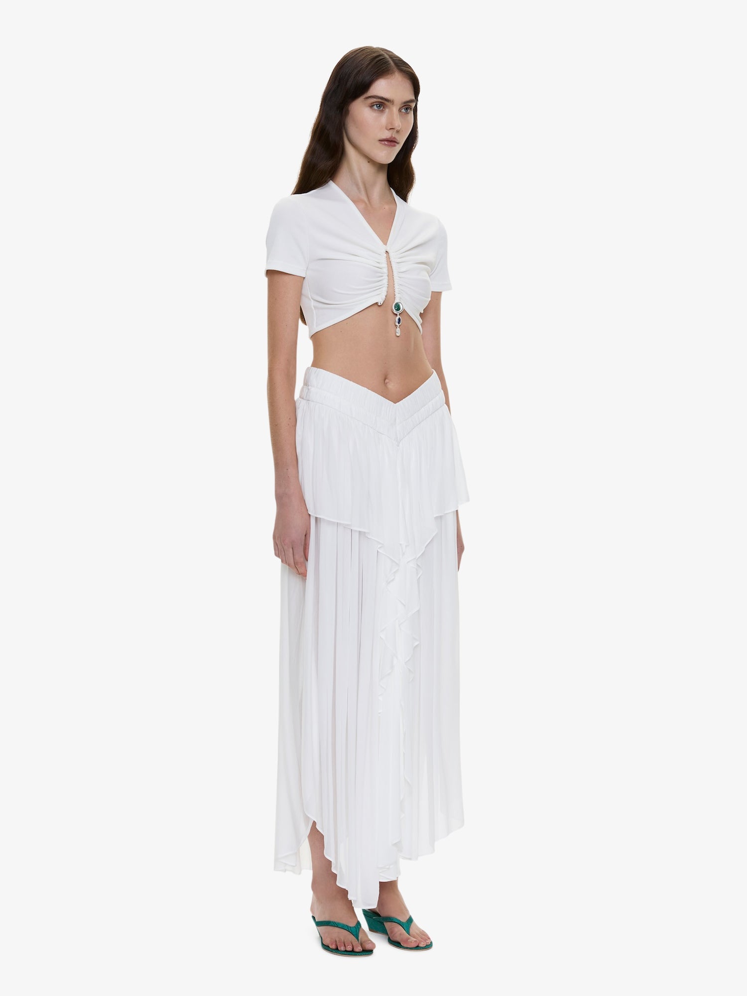 Droplet Crystal Pendant Ruched Tee