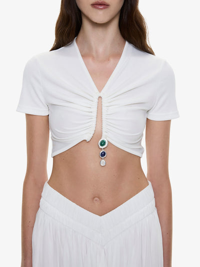 Droplet Crystal Pendant Ruched Tee