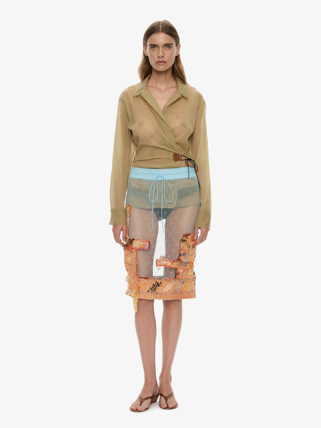Kirk Mottled Sheer Leather Tie Shirt