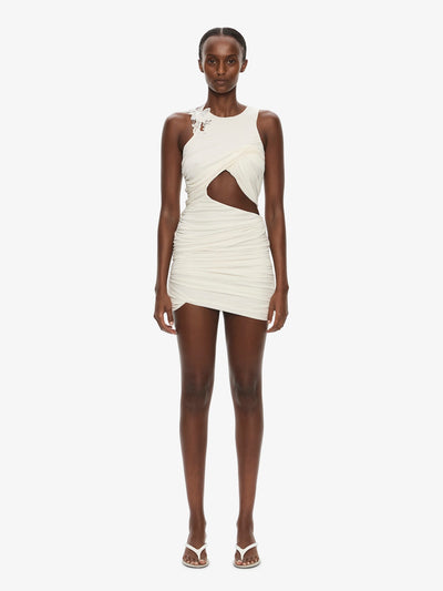 Hibiscus Embroidered Fold Up Mini Dress