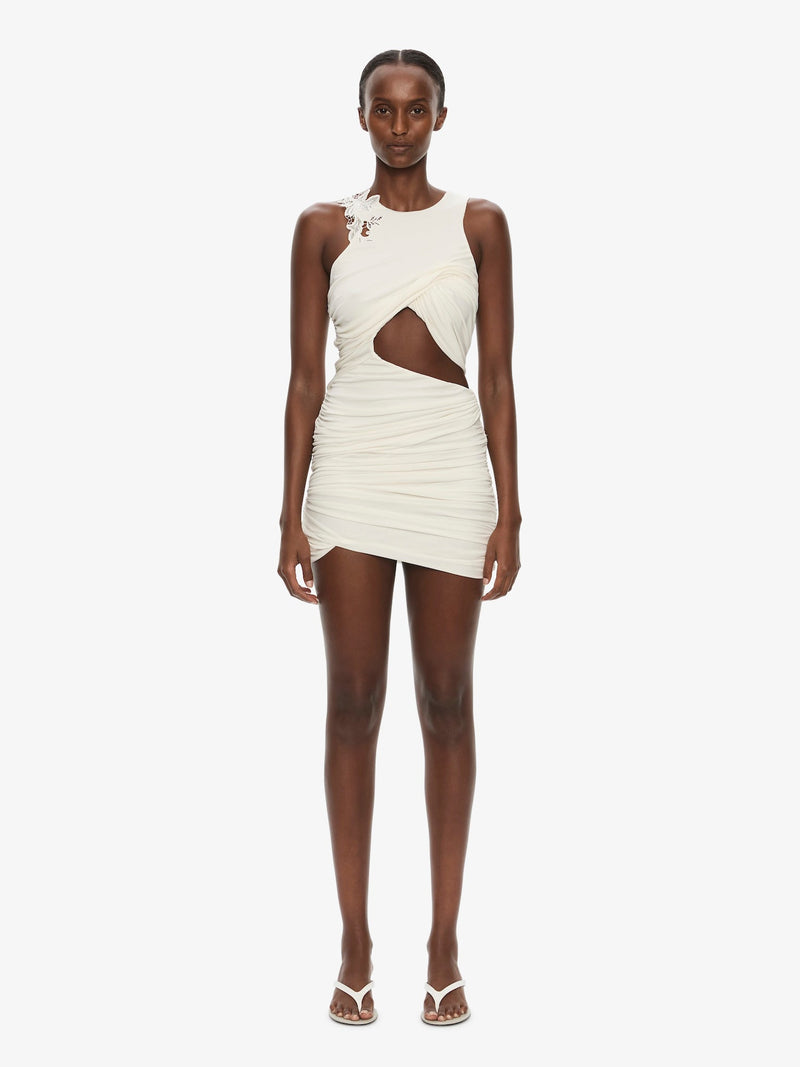 Hibiscus Embroidered Fold Up Mini Dress - Image 1