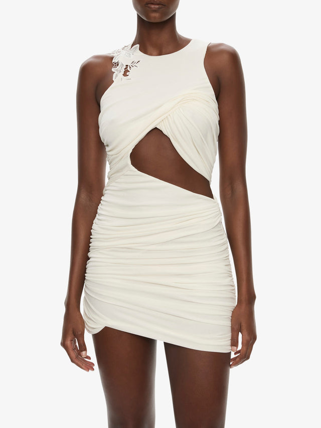 Hibiscus Embroidered Fold Up Mini Dress