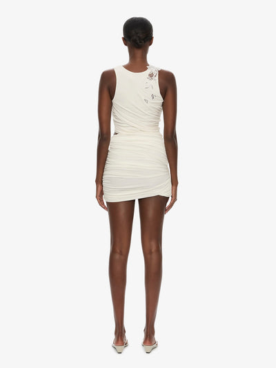 Hibiscus Embroidered Fold Up Mini Dress