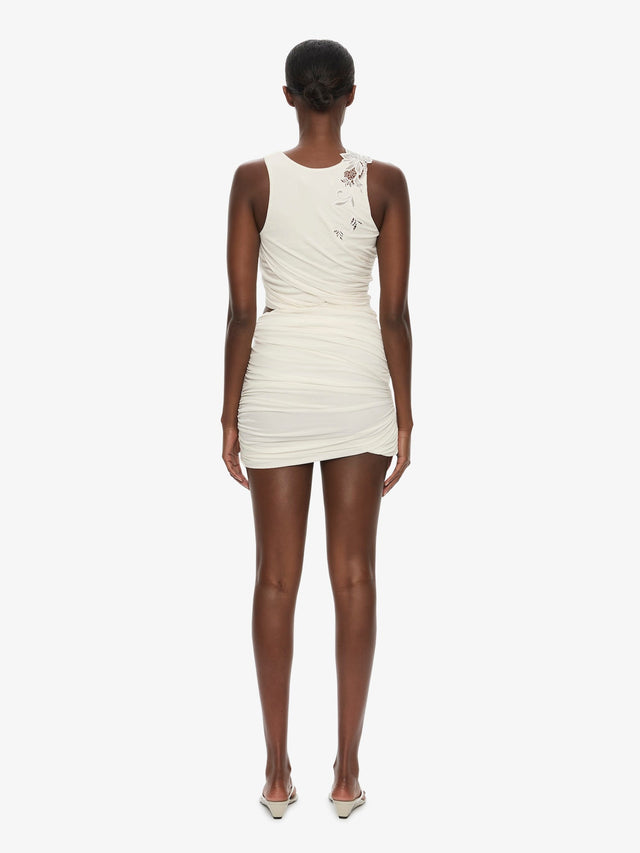 Hibiscus Embroidered Fold Up Mini Dress