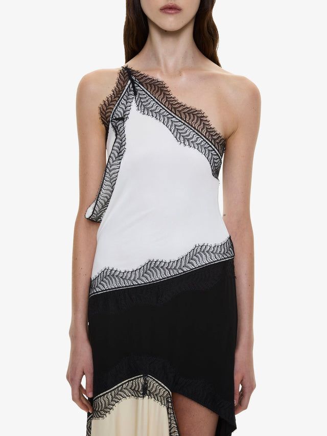 Keira Split Lace One Shoulder Cutaway Dress