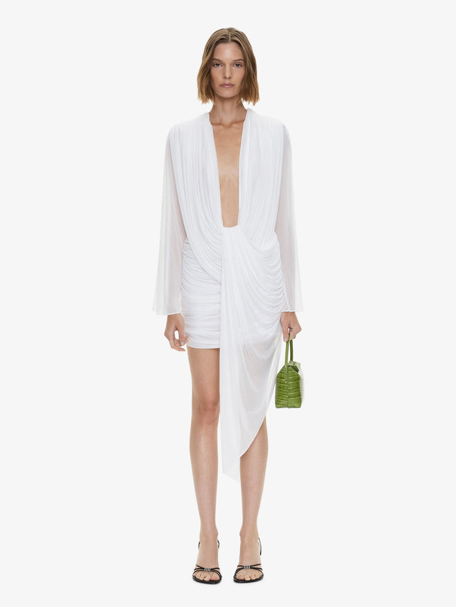 Ripple Drape Long Sleeve Mini Dress