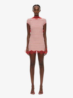Stripe Jersey Lace Trimmed Tee Dress