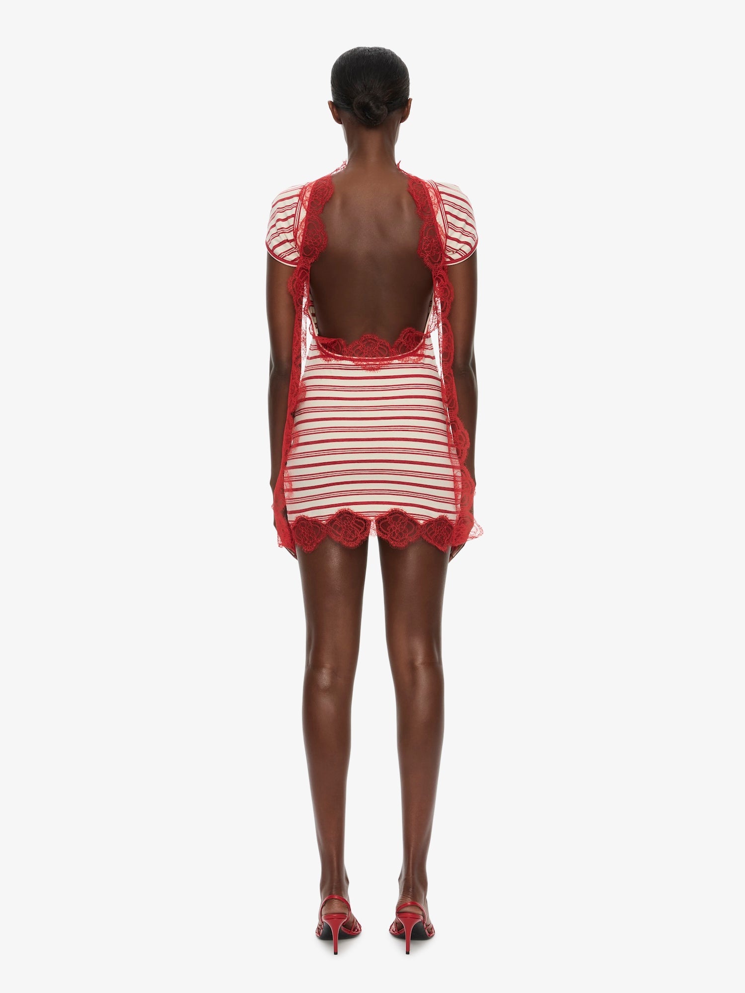Stripe Jersey Lace Trimmed Tee Dress