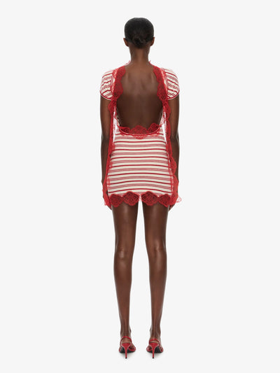 Stripe Jersey Lace Trimmed Tee Dress