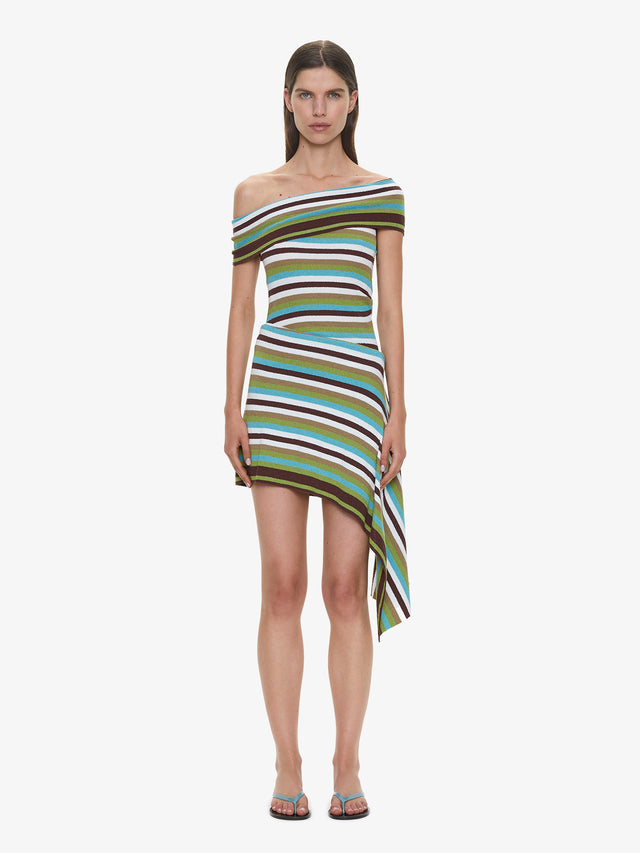 Stripe Knit Extension Drape Mini Dress