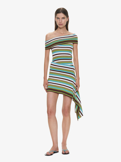 Stripe Knit Extension Drape Mini Dress