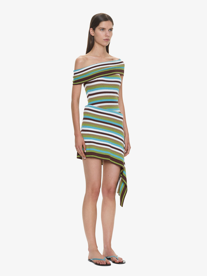 Stripe Knit Extension Drape Mini Dress - Image 2